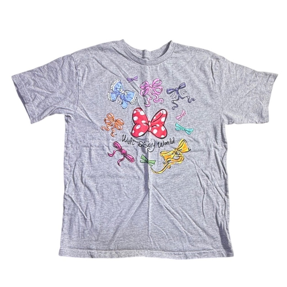 Disney World Minnie Mouse Bows Graphic T-Shirt Gray XL Short Sleeve-2178
